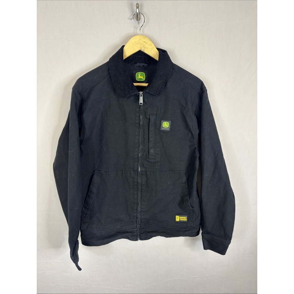 John Deere Durable Tough Jacket Men’s Small Black Full Zip Workwear Logo‎